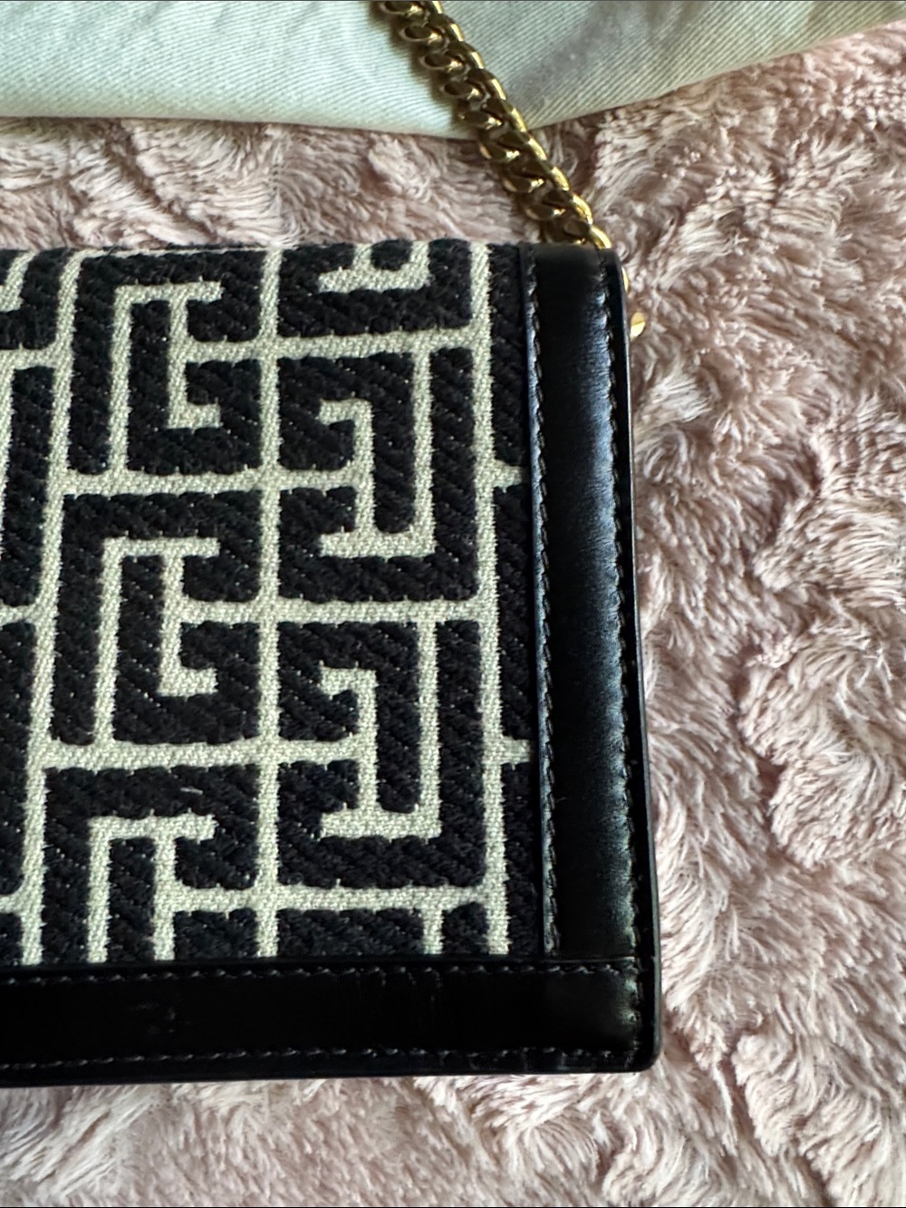 Balmain Black & Cream Monogram Crossbody with Gold Chain - Picture 6 of 13
